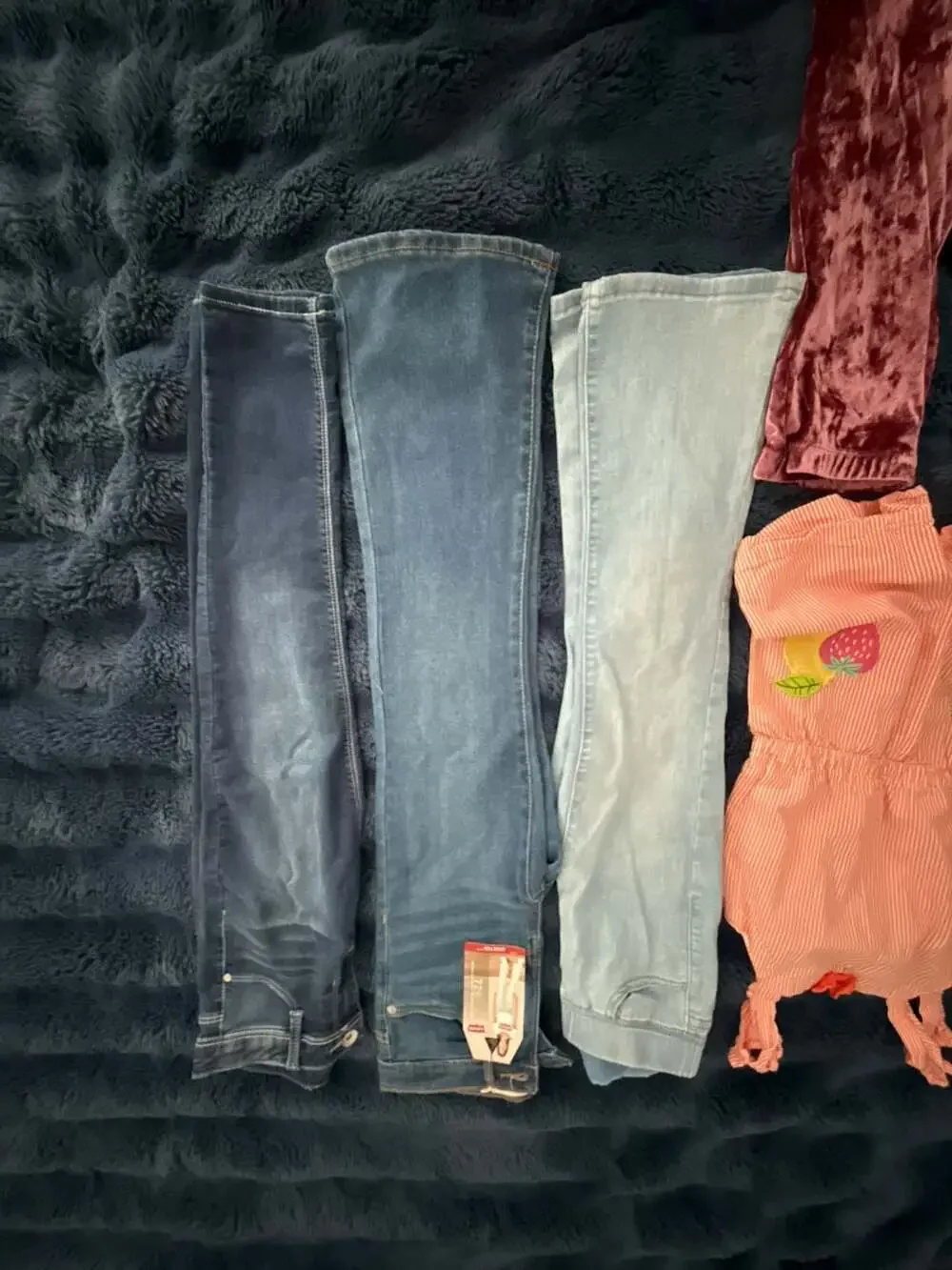 3 pair jeans, 2 leggings and one jumper various designers